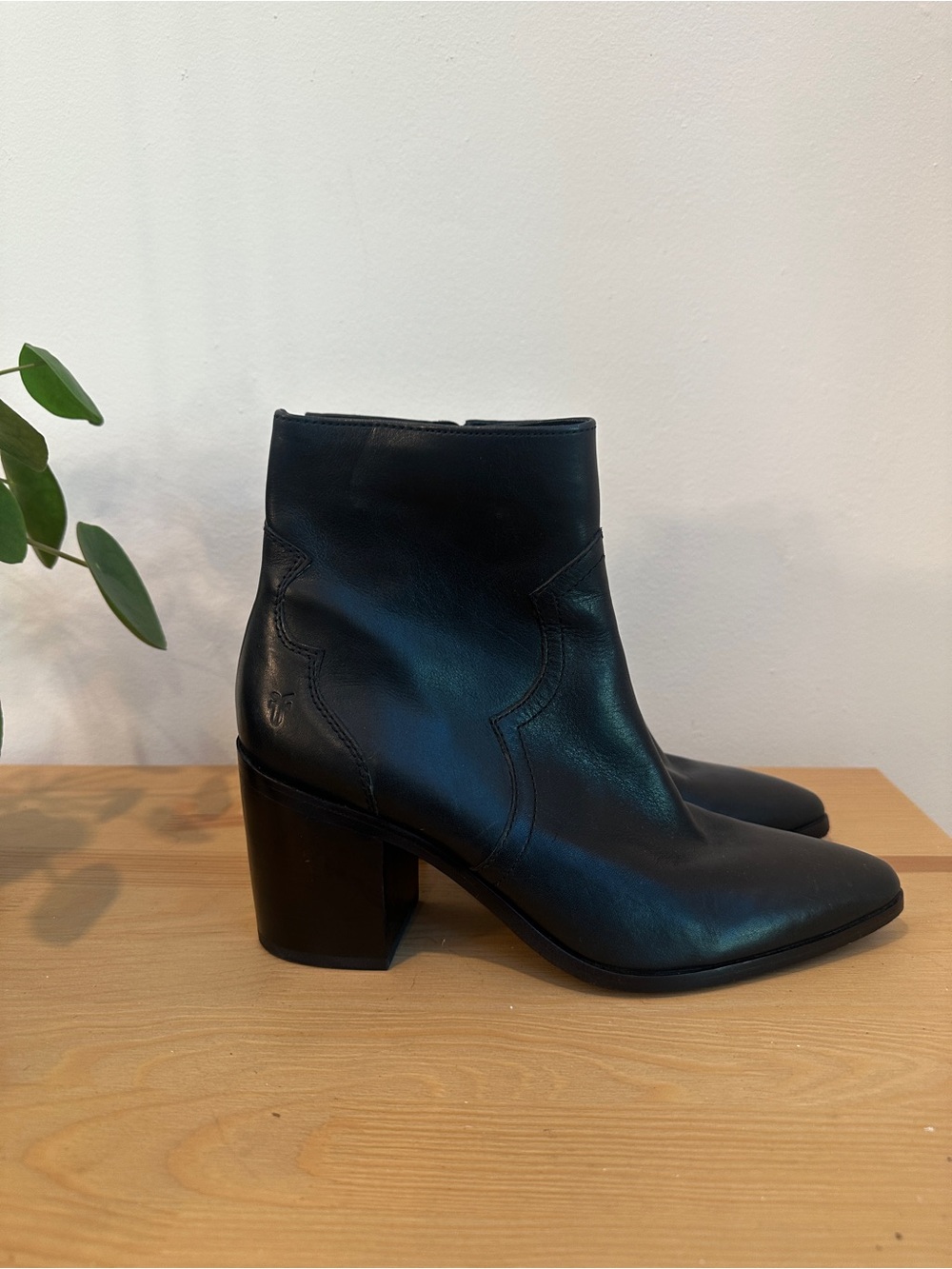 Frye Black Leather Ankle Heeled Boots / Booties
